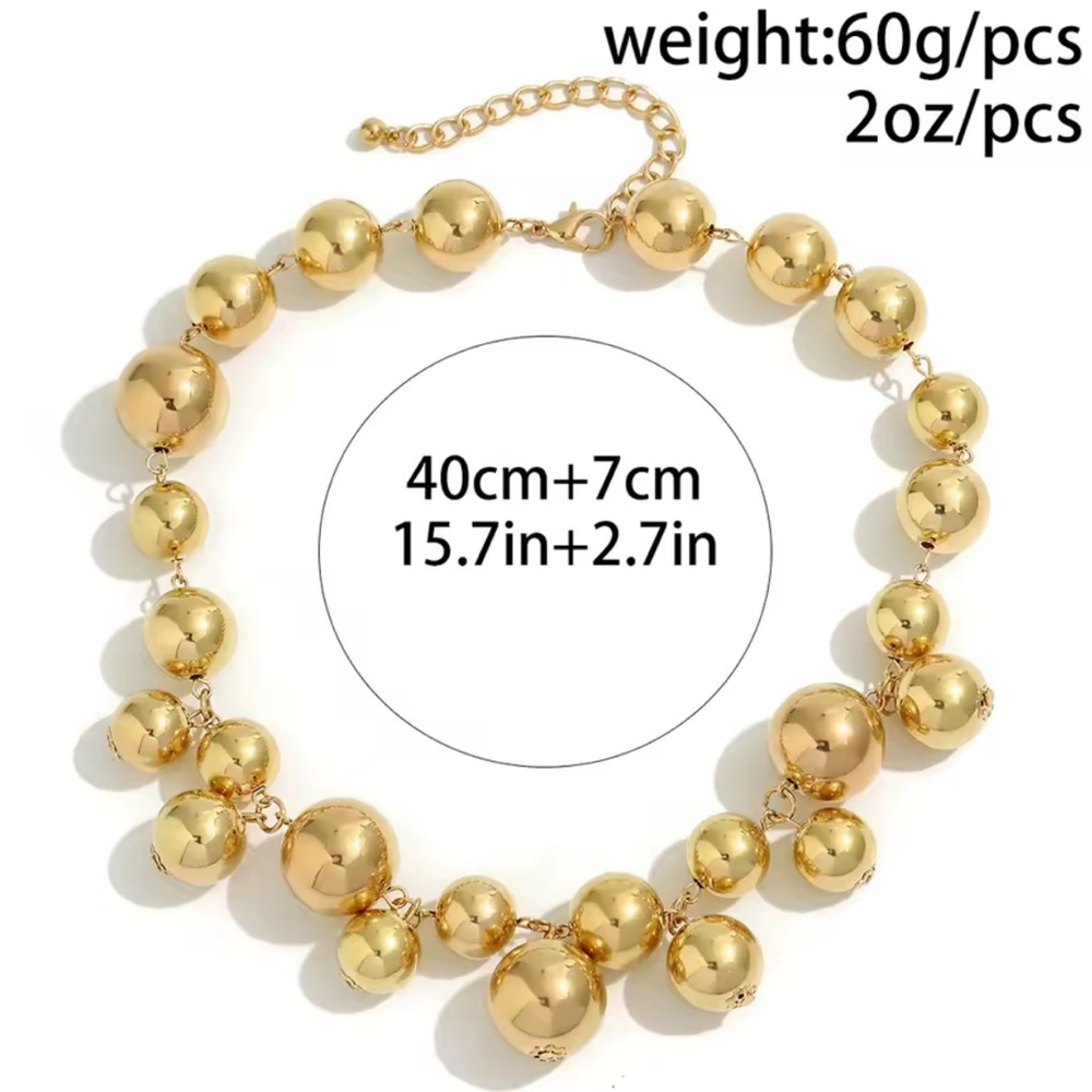 Gold Zara Gold ball. Gold. Gold Beaded Necklace. Adjustable - Picture 5 of 10